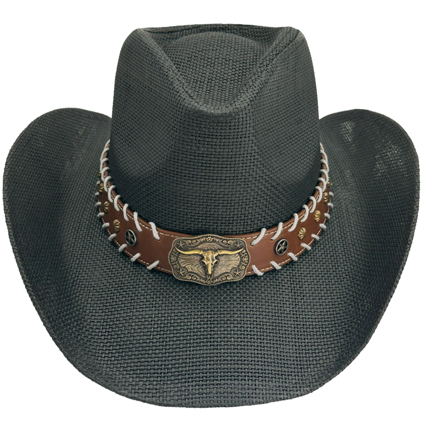 Black Bull Laced Band Cowboy HAT in Paper Straw