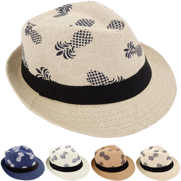 Adult PINEAPPLE Pattern Trilby Fedora Hat Set with Black Band