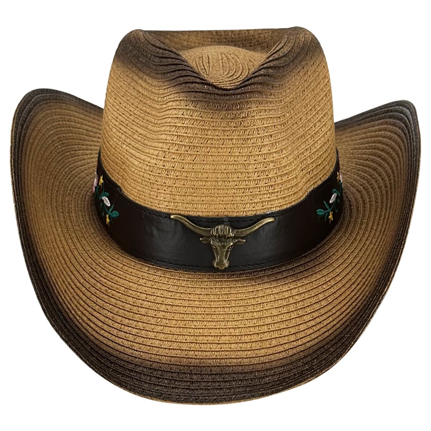 Adjustable Western Cowboy HAT with Bull Band in Paper Straw