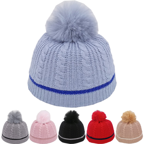 Kid's Plush Ball Decor Knit BEANIE Hat Sets