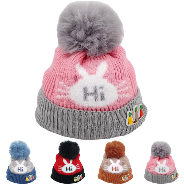 Kid's Bunny ''Hi'' Beanie Winter HAT Sets