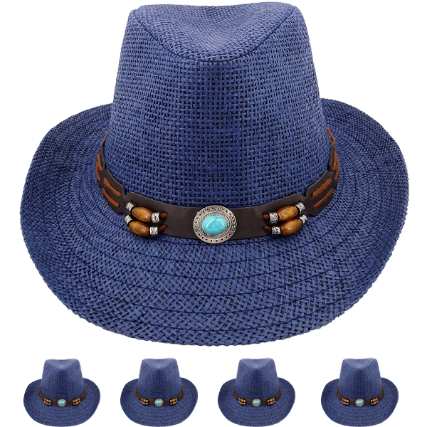 Navy Blue STRAW Paper Western Cowboy HAT