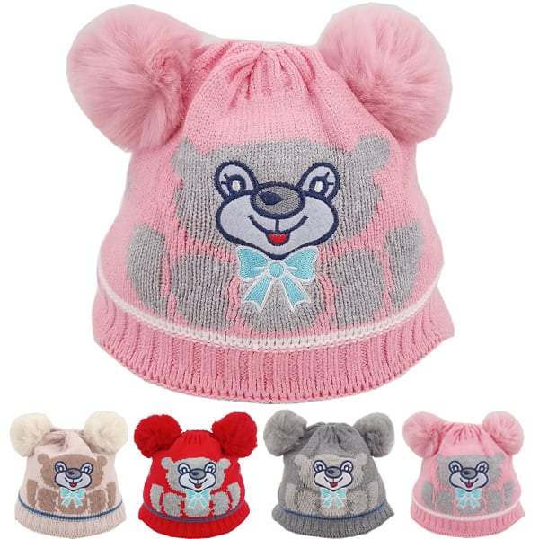 Kid's Pom Pom Beanie HAT Set - Cute Cat Design