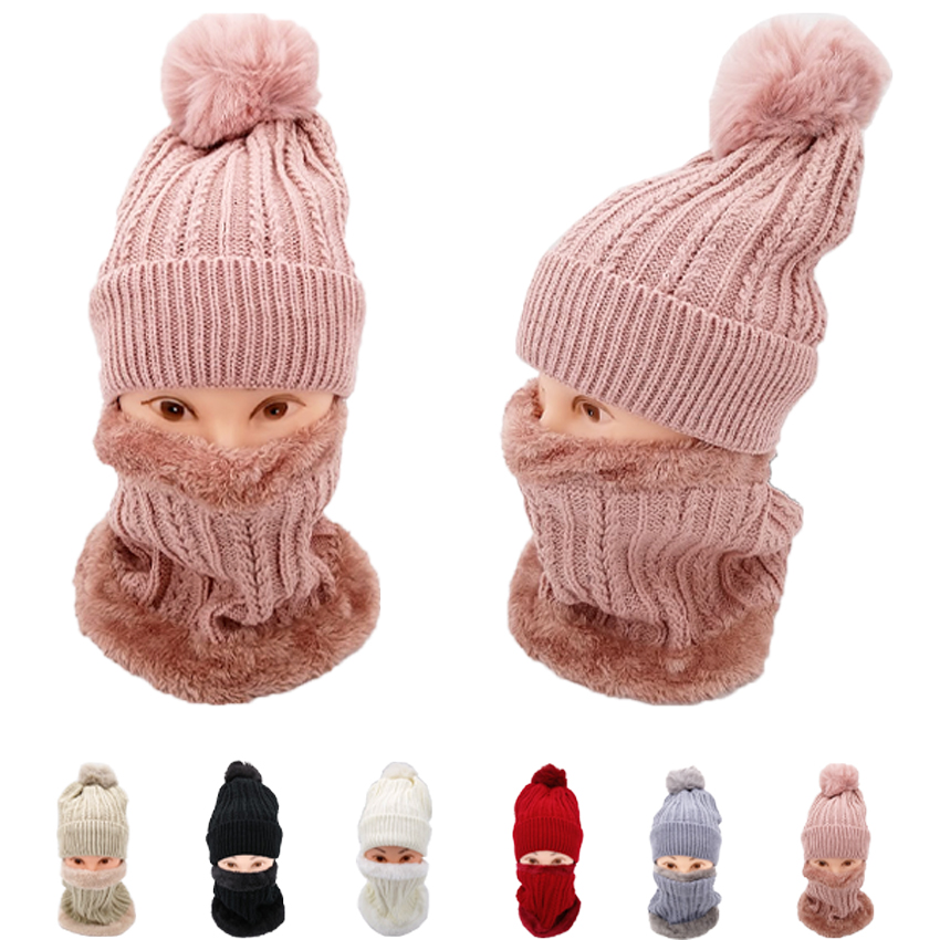 Striped Knitting Beanie and Scarf Set Winter HATs for Women