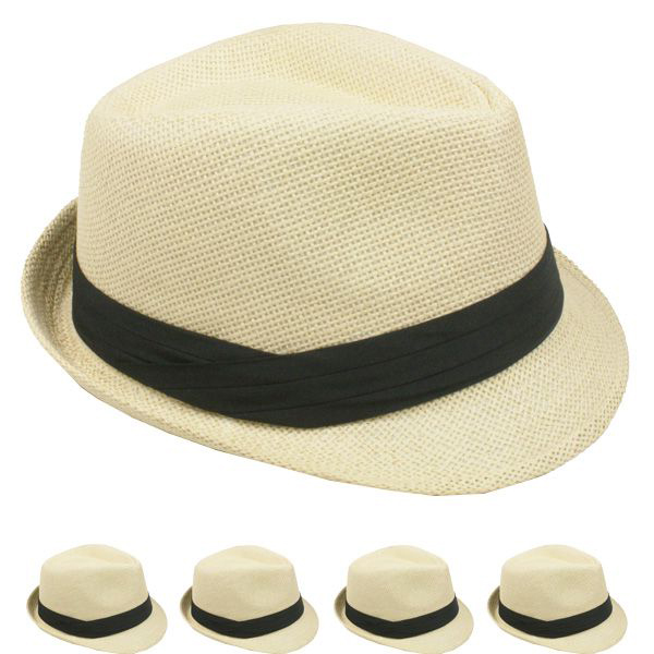 Casual Beach Adult STRAW Trilby Fedora HAT with Black Strip Band