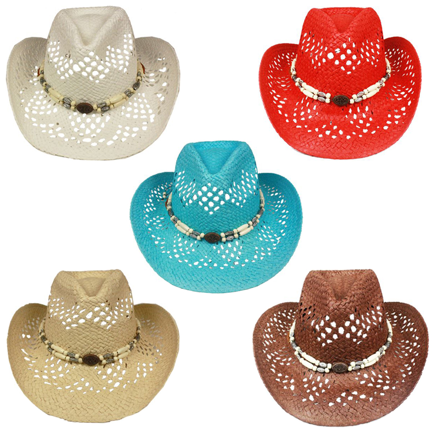 Hollow Straw Beach COWBOY HAT with Beaded Band