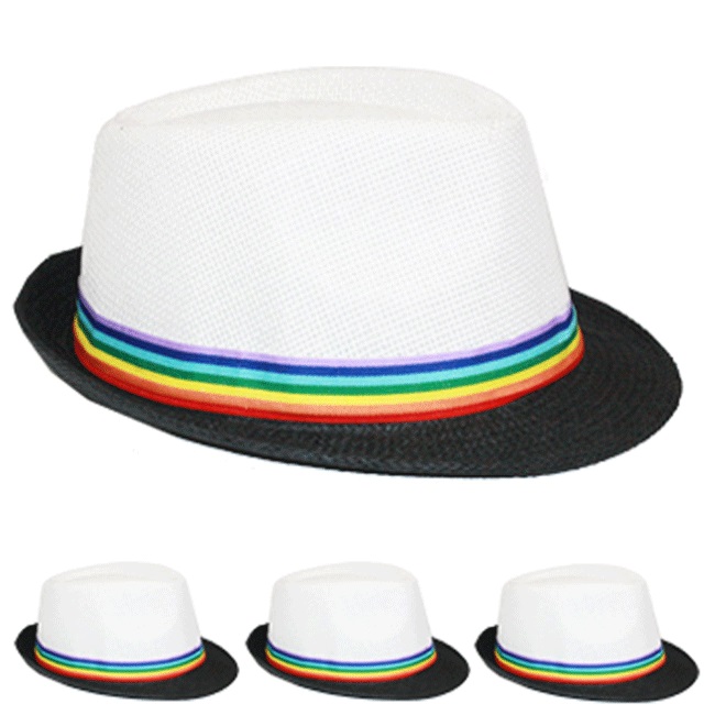 White Rainbow Strip Trilby Fedora STRAW HAT