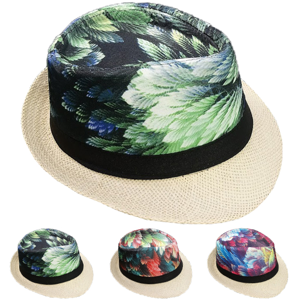 Multicolor Adult STRAW Trilby Fedora HAT Set with Black Band