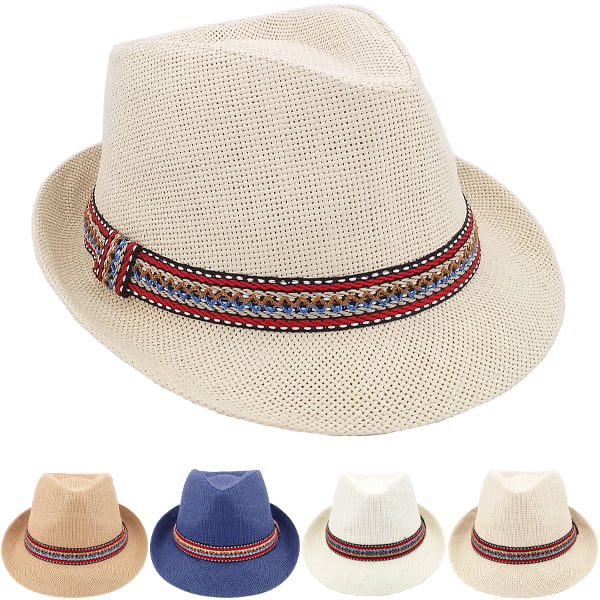 Breathable Assorted Colors Braid Band Straw Adult Trilby Fedora Hat Set