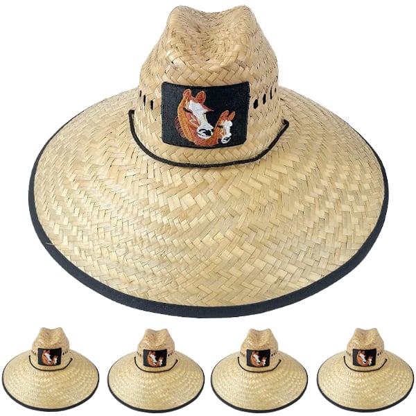 Raffia STRAW Summer HAT for Men - Horse Embroidered Wide Brim Sun HAT