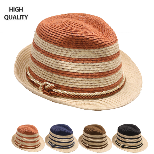 High-Quality Paper Straw Fedora HAT Set with Rope Band