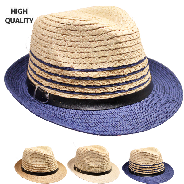 High-Quality Milan Straw Fedora HAT Set with Belt Band