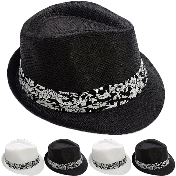 Thin Brimmed Adult Straw Trilby Fedora HAT Set