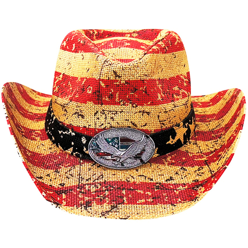 VINTAGE Paper Straw American Flag Cowboy Hat - Patriot Cowboy Hats