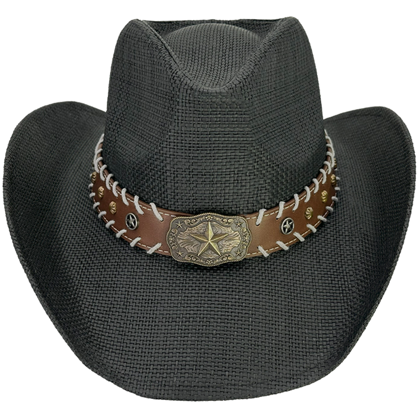 Black Bull Laced Edge Band COWBOY HAT in Paper Straw