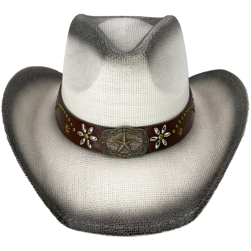 Paper Straw Star Style Leather Band White Western COWBOY HAT - Black Shade