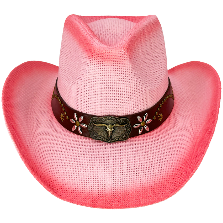Pink Shade WESTERN Cowboy Hat with Bull Beaded Band