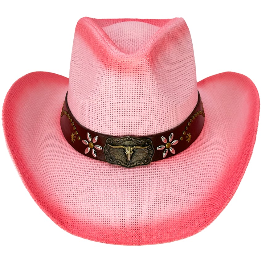 Pink Shade Western COWBOY HAT with Bull Beaded Band