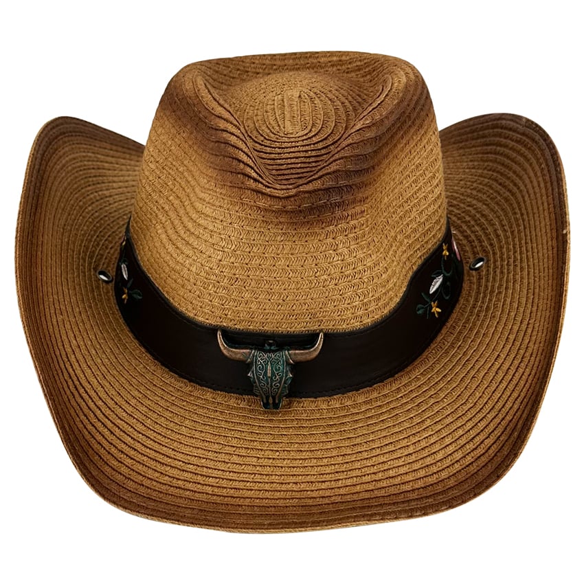 Unisex Paper STRAW Adjustable Cowboy HAT with Bull Band