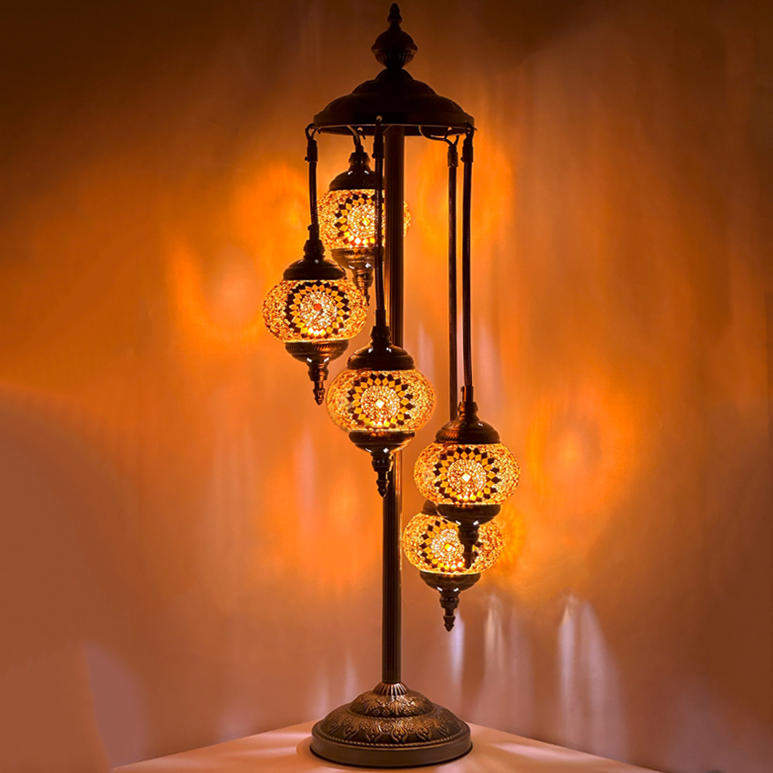 Orange Blossom Handmade Turkish LAMPs with 5 Globes - Without Bulb