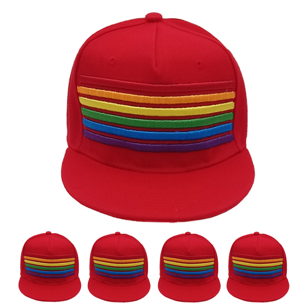 Red Rainbow Strip Adjustable Snapback Cap