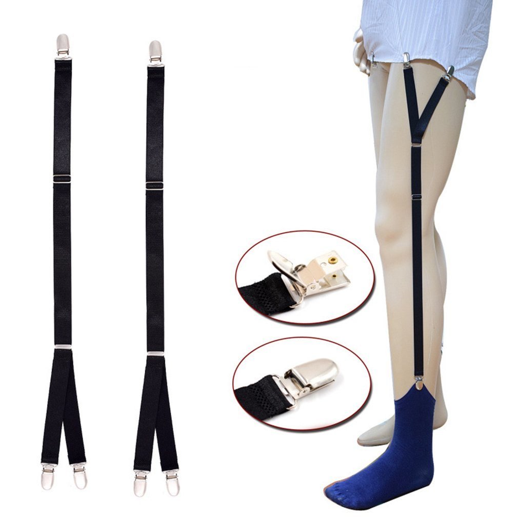 Men's Black Adjustable Elastic Garter Straps Shirt Stays