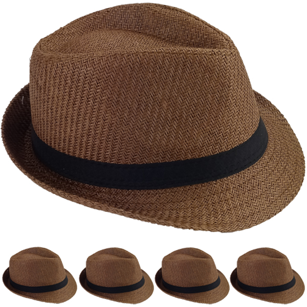 Elegant Coffee Color Toyo Straw Trilby Fedora HATs