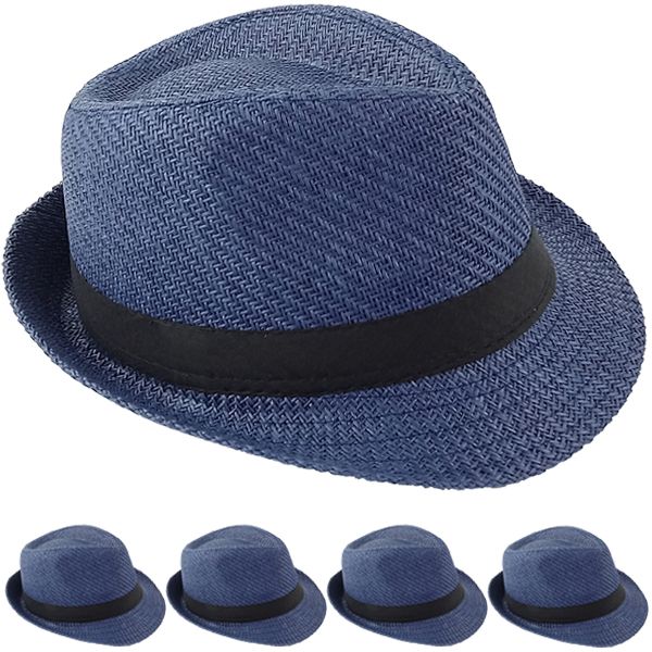 Blue Toyo Straw Trilby Fedora HATS - 56 Cm