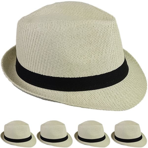 Beige Paper Straw Trilby Fedora HATs - 60 CM