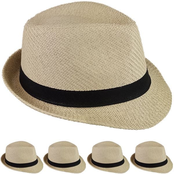 Classic Brown Toyo Straw Trilby Fedora HATS - 60 CM