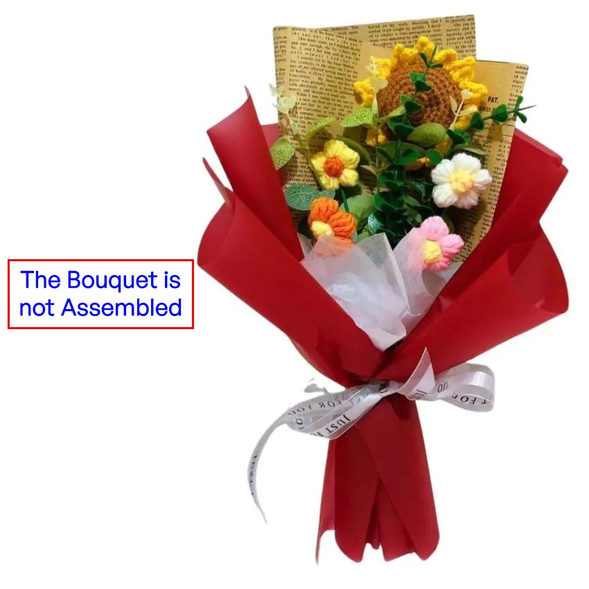 DIY Red Crochet Sunflower Bouquet with Puff Flowers for VALENTINE l Not Assembled
