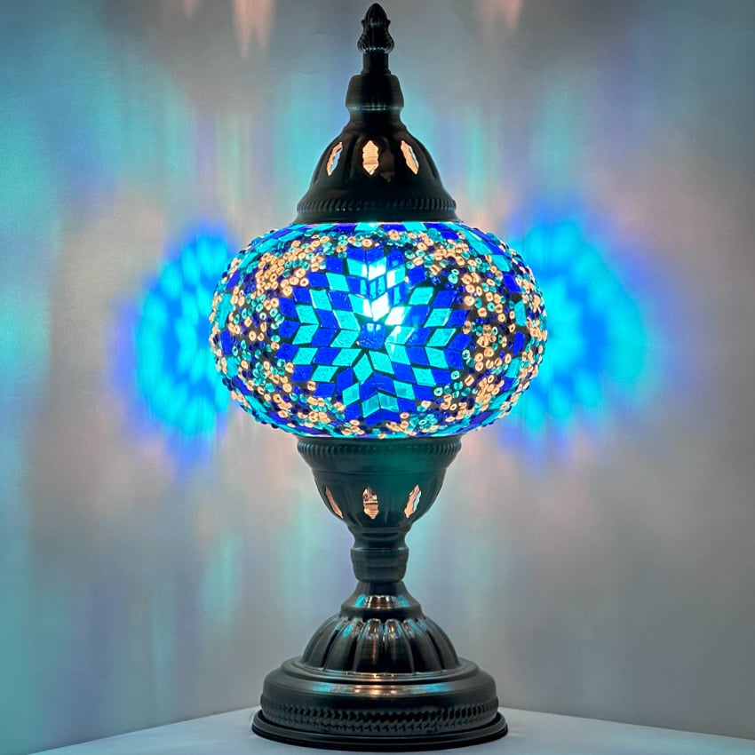 Midnight Blue Turkish Lamp with Mosaic GLASSES - Without Bulb