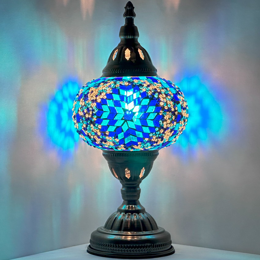 Midnight Blue Turkish LAMP with Mosaic Glasses - Without Bulb