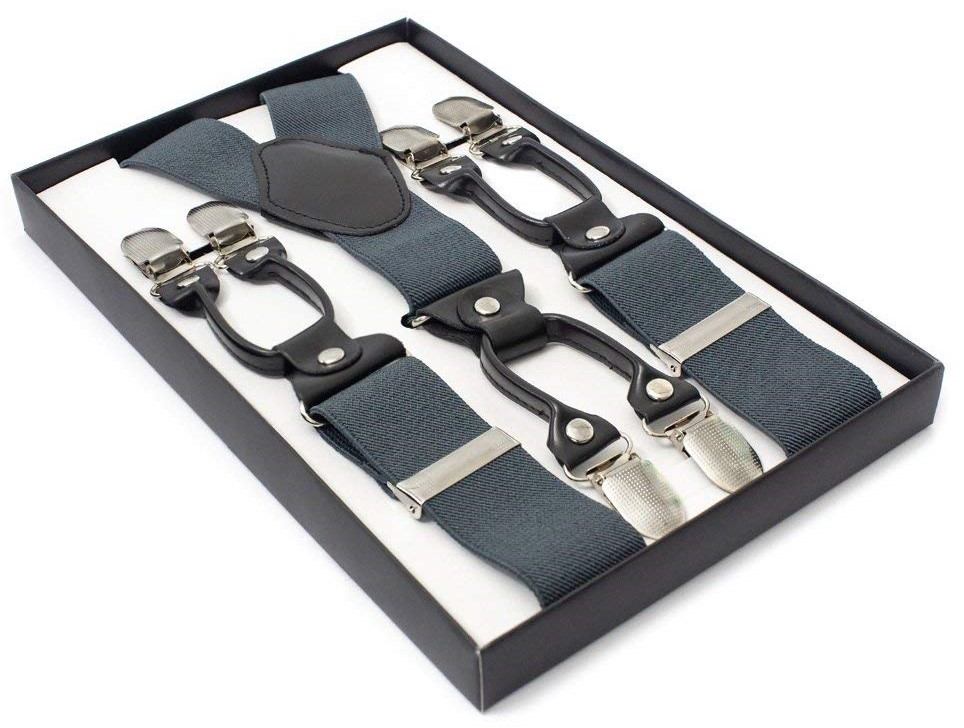 Gray suspenders with six-clip for Adults