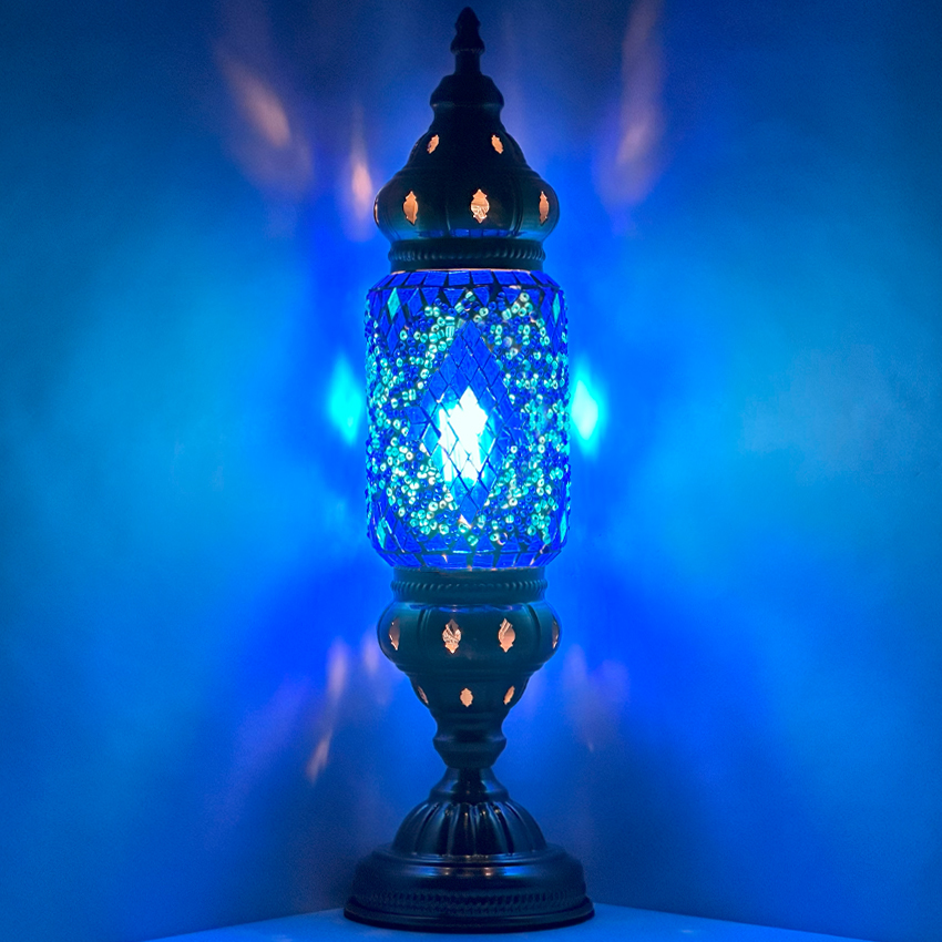 Blue DIAMOND Turkish Lamp with Mosaic Cylindrical Style - Without Bulb