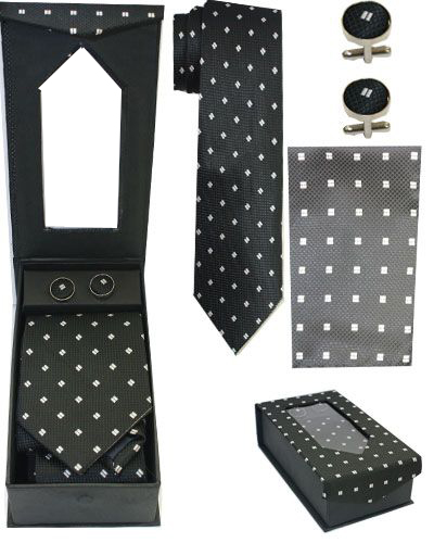 BLACK Polka Dot Classical Tie Set