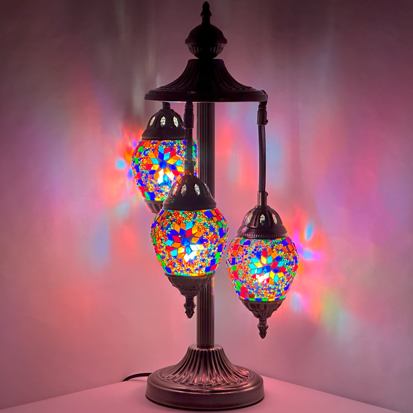 Colorful Egg Shaped Mosaic Turkish LAMPs with 3 Globes - Without Bulb