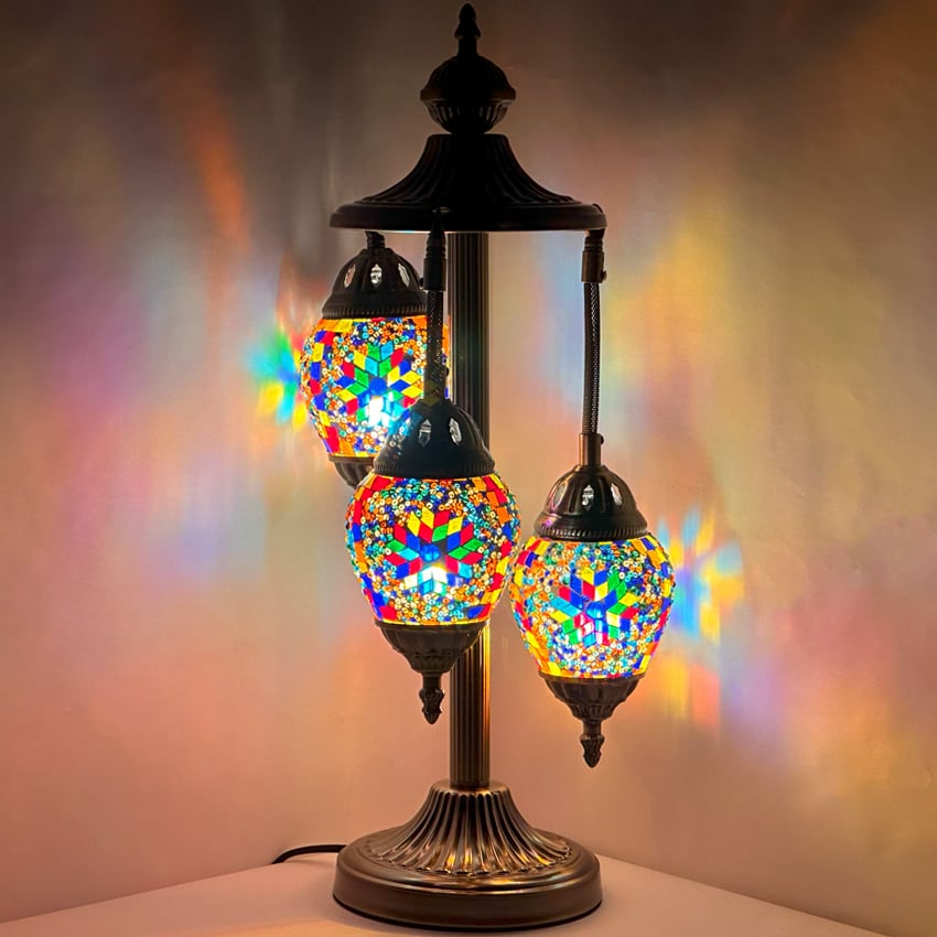 Rainbow FLOWER Handmade Egg Shaped Mosaic Floor Lamps with 3 Globes - Without Bulb