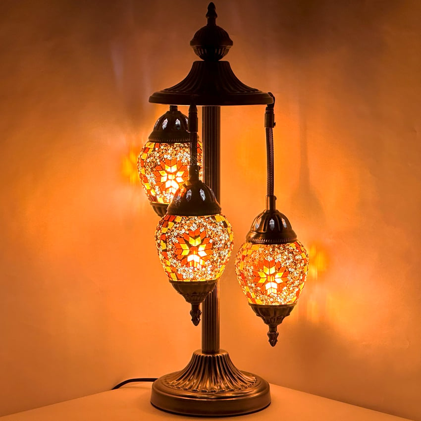 Orange Blossom Egg Shaped Turkish LAMPs with 3 Globes - Without Bulb