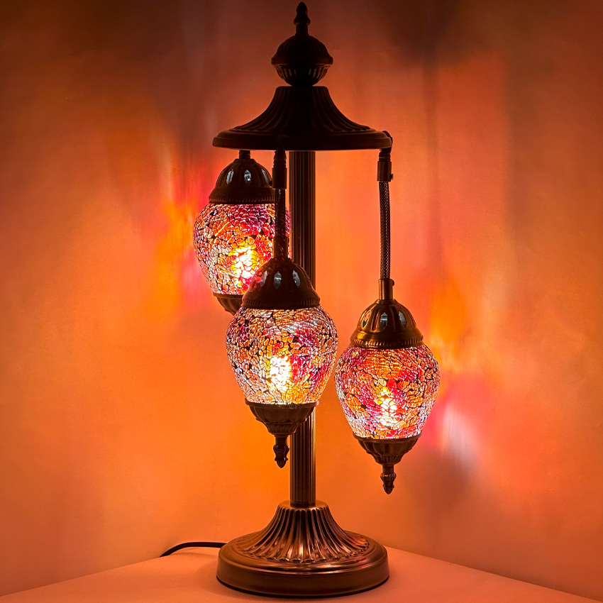 Egg Shaped Turkish Floor LAMPs with Cosmic Red Hues 3 Globes - Without Bulb