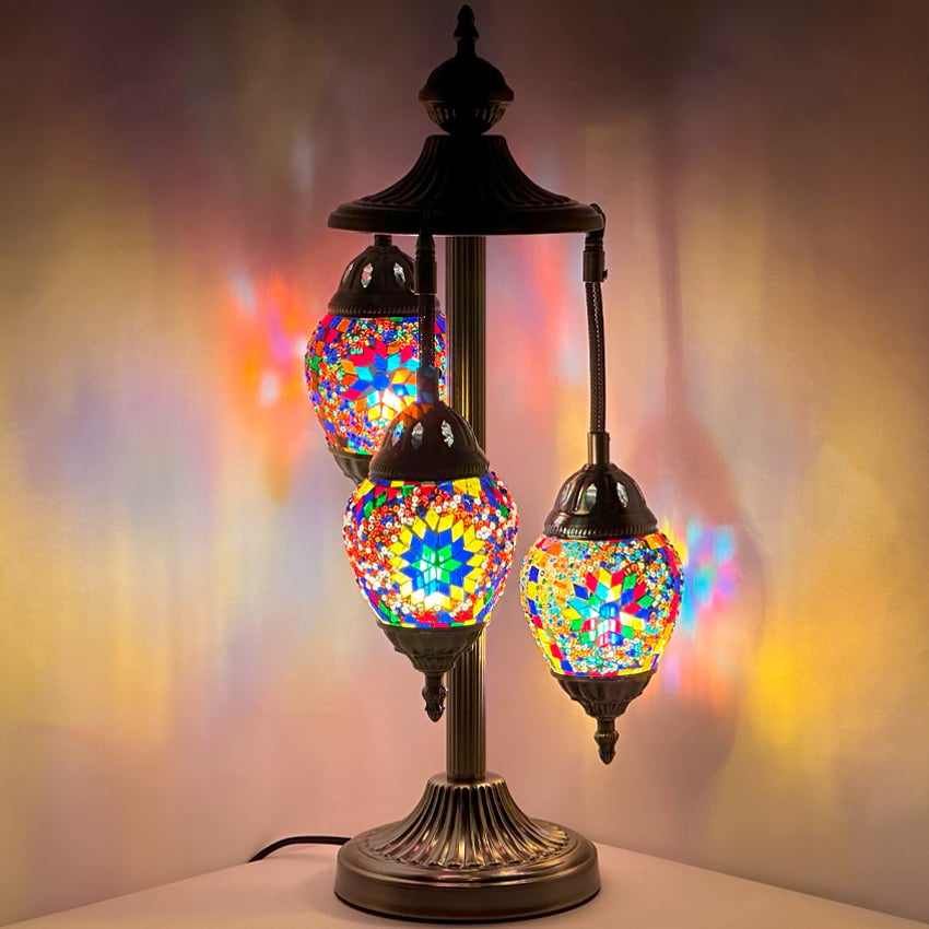 Multicolored Flower Garden Egg Shaped Turkish Mosaic Floor LAMPs with 3 Globes - Without Bulb