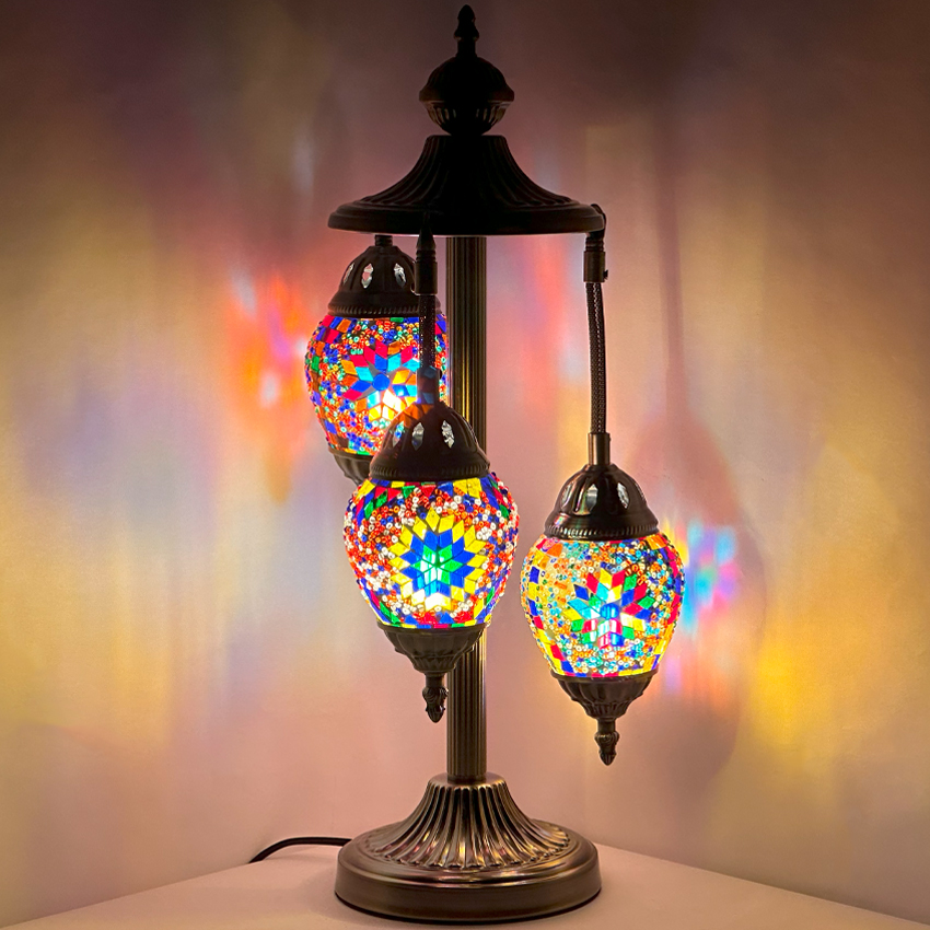 Multicolored FLOWER Garden Egg Shaped Turkish Mosaic Floor Lamps with 3 Globes - Without Bulb