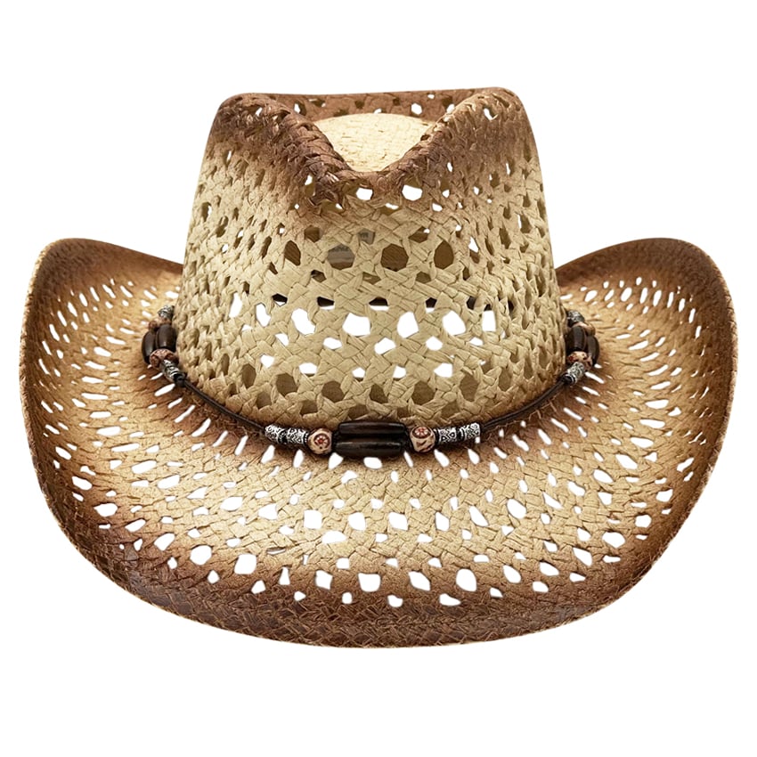 Straw COWBOY HATs with Brown Shaded Breathable Hollow Design