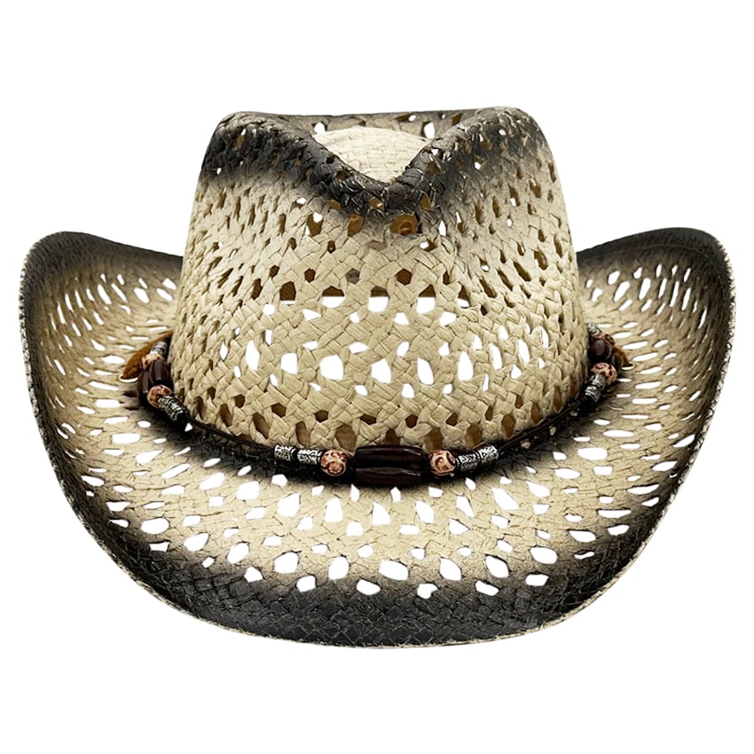 Straw COWBOY HATs with Black Shaded Breathable Hollow Design