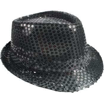 Black SEQUIN Trilby Fedora Hat