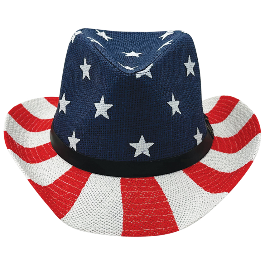 USA FLAG Printed Paper Straw Cowboy Hat