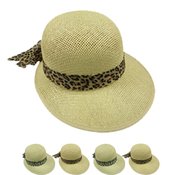 Wide Brim Leopard Banded Sun Visor Beach HAT