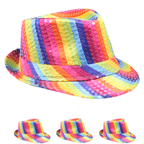 Sparkling Sequin Rainbow Trilby Fedora HAT for Beach Parties