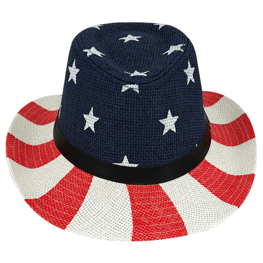 USA FLAG Design Paper Straw Kid's Western Cowboy Hats