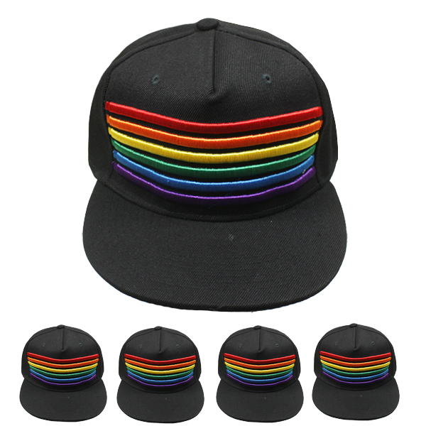 Rainbow Strip Plain Black Snapback Cap